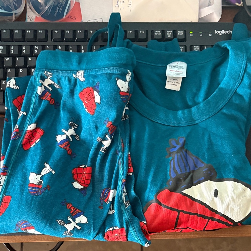 Peanuts Teal Pajama Set with Snoopy Design